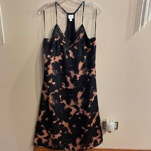 Peyton Jensen tie dye chamise tank dress V detailed neckline blk pink XS